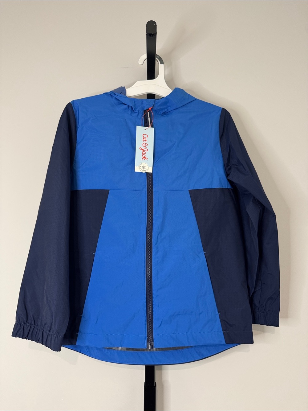 Cat & Jack Blue and Navy Hooded Kids' Rain Jacket Medium M(8) New NWT